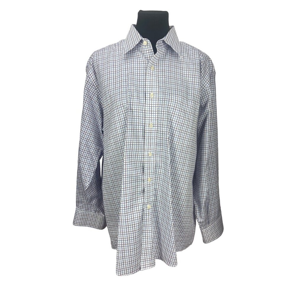 Kirkland Signature Purple Blue Plaid Size 17-33 Men's Button Down Dress‎ SHirt